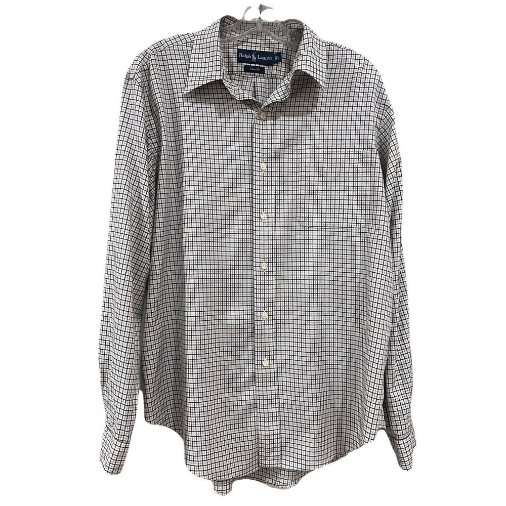 Ralph Lauren Classic Fit White Tan Black Button Up LS Shirt Men's Size Large - Picture 1 of 9